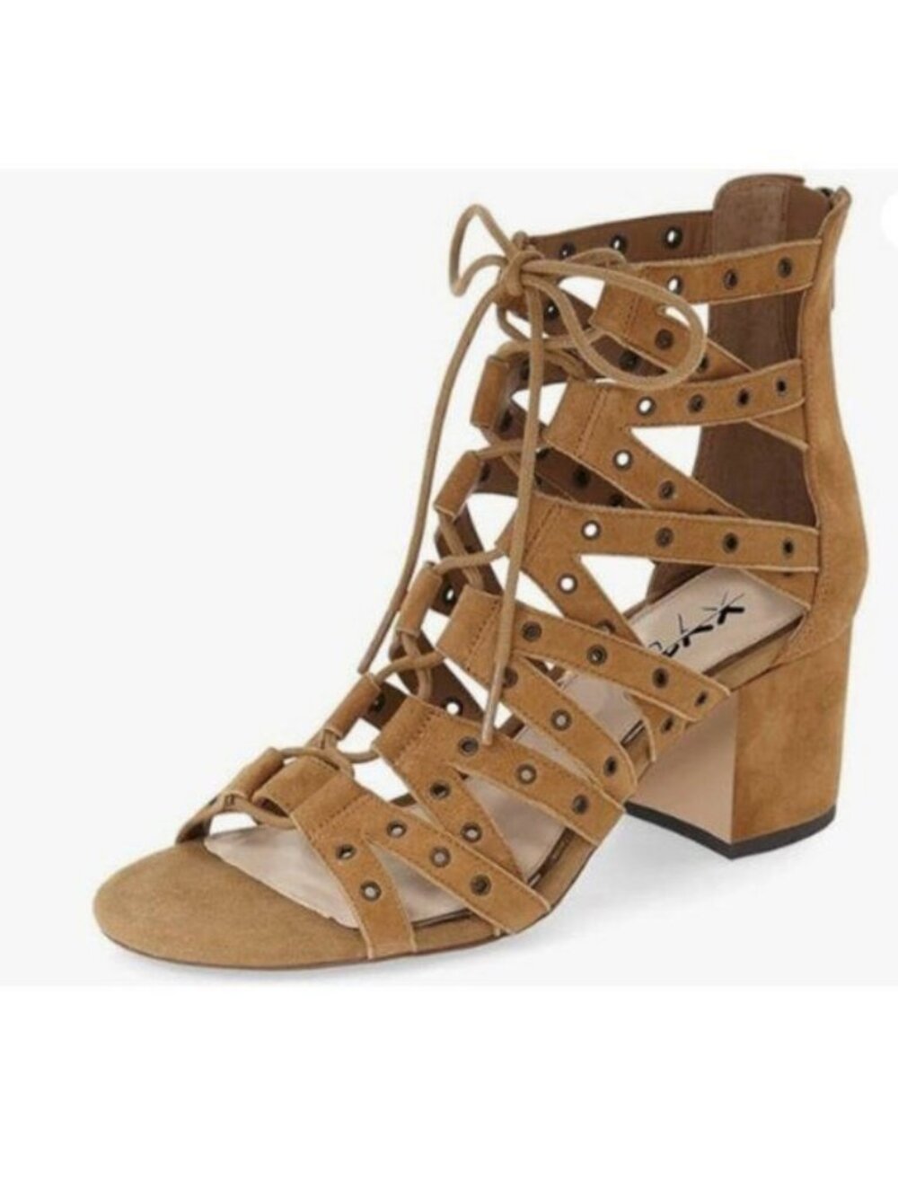 XYD Women Gladiator Caged Block Heel Sandals Open Toe Grommets Straps Brown